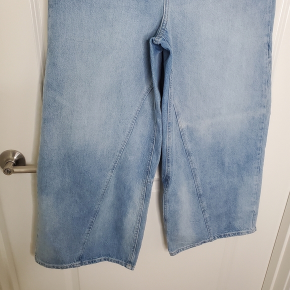 Free People We The Free Good Vibes Dropped Blue Mid Rise Slouchy Wide Leg Jeans - Picture 8 of 10